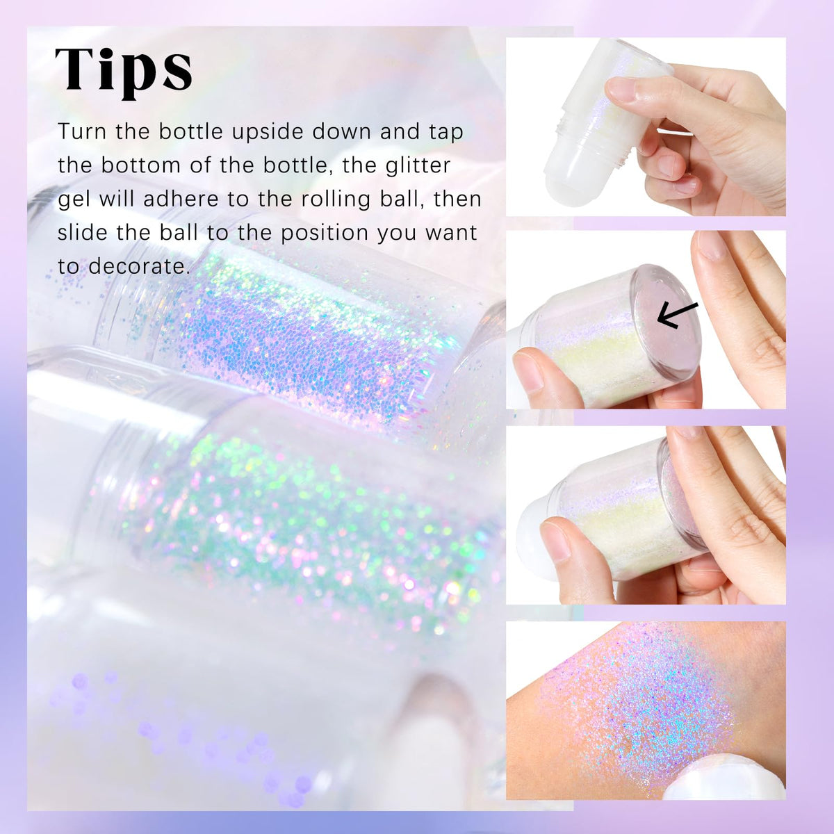 HOSAILY Roll-on Holographic Body Glitter Gel Neon Violet back view