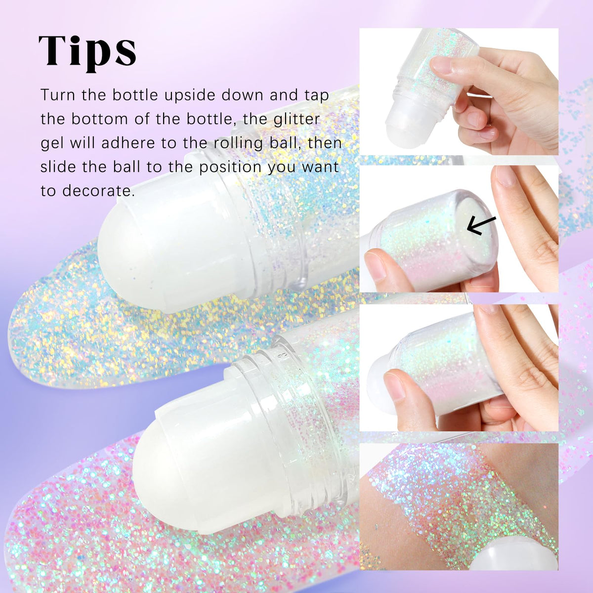 HOSAILY Roll-on Holographic Body Glitter Gel showing applicator ball
