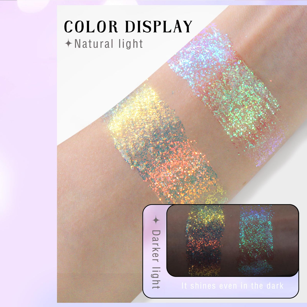 HOSAILY Roll-on Holographic Body Glitter Gel Sparkling Blue application on skin