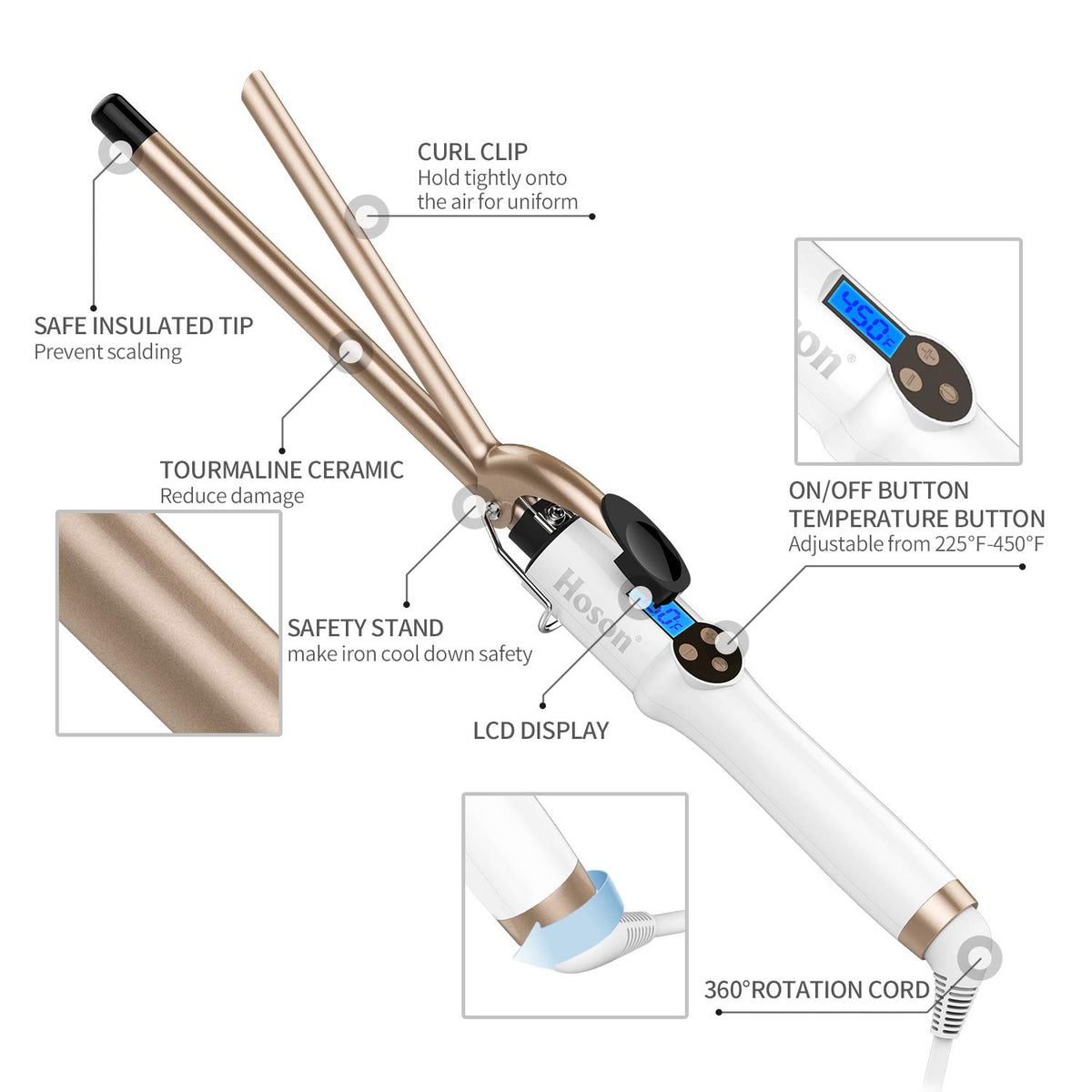Hoson Curling Iron in use creating loose curls on long hair