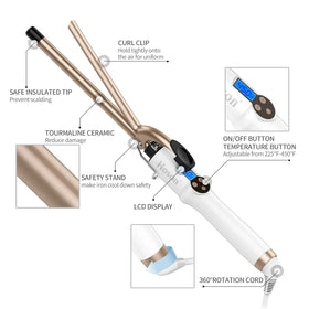 Hoson Curling Iron in use creating loose curls on long hair