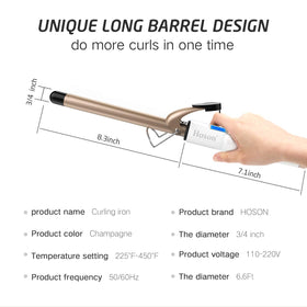 Hoson curling iron in use creating soft curls on hair