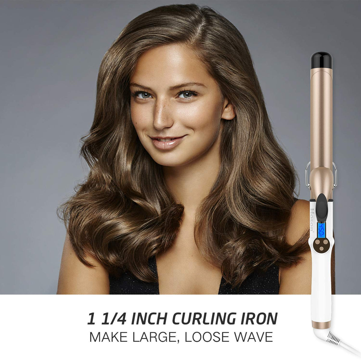 Hoson curling iron showing tourmaline ceramic barrel
