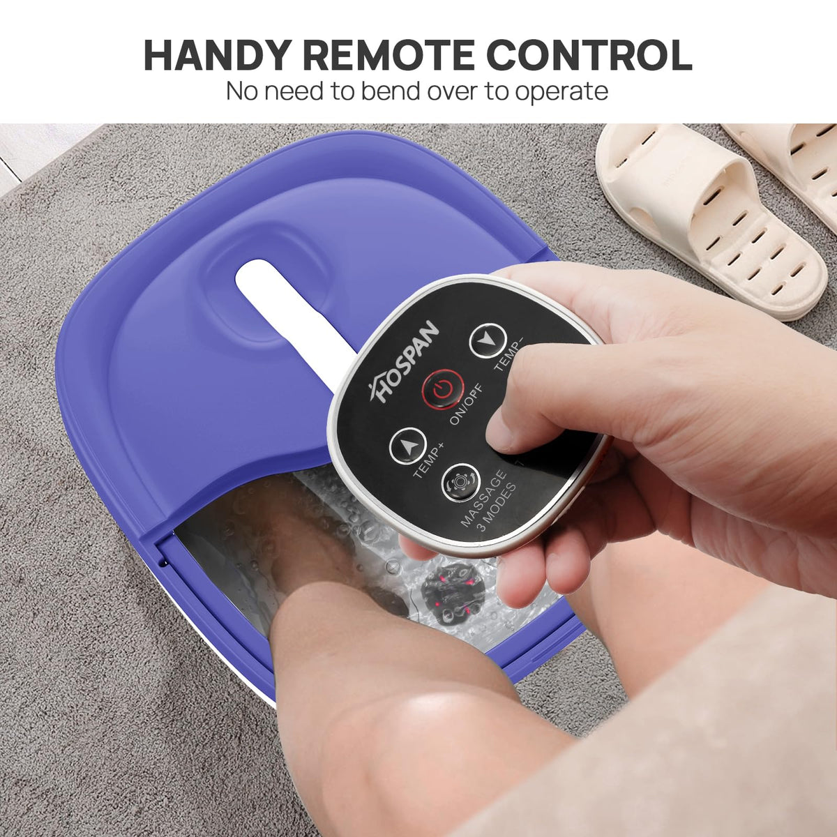HOSPAN Electric Foot Spa showing temperature control feature