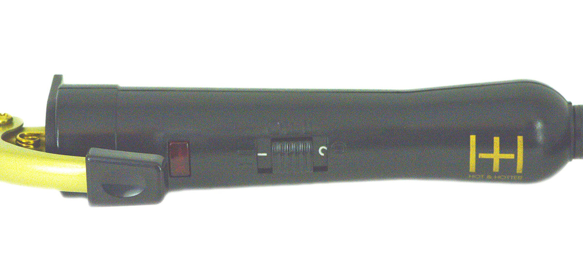 HOT Gold Ceramic Curling Iron side view with barrel size