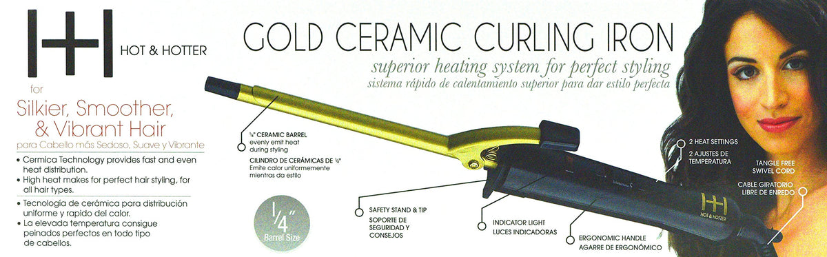 HOT Gold Ceramic Curling Iron with ergonomic handle
