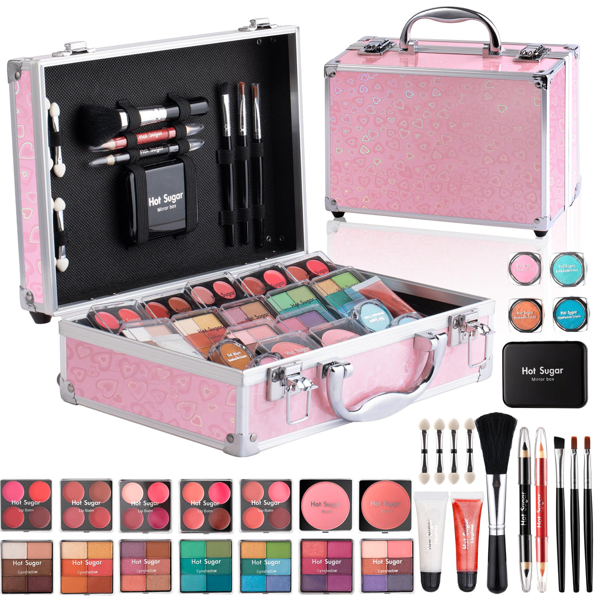 Hot Sugar Makeup Kit for Teenager Girls front view with pink case