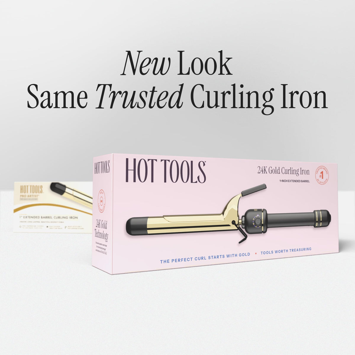 HOT TOOLS 24K Gold Curling Iron on a vanity