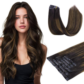 hotbanana 20 inch clip in hair extensions dark brown chestnut front view