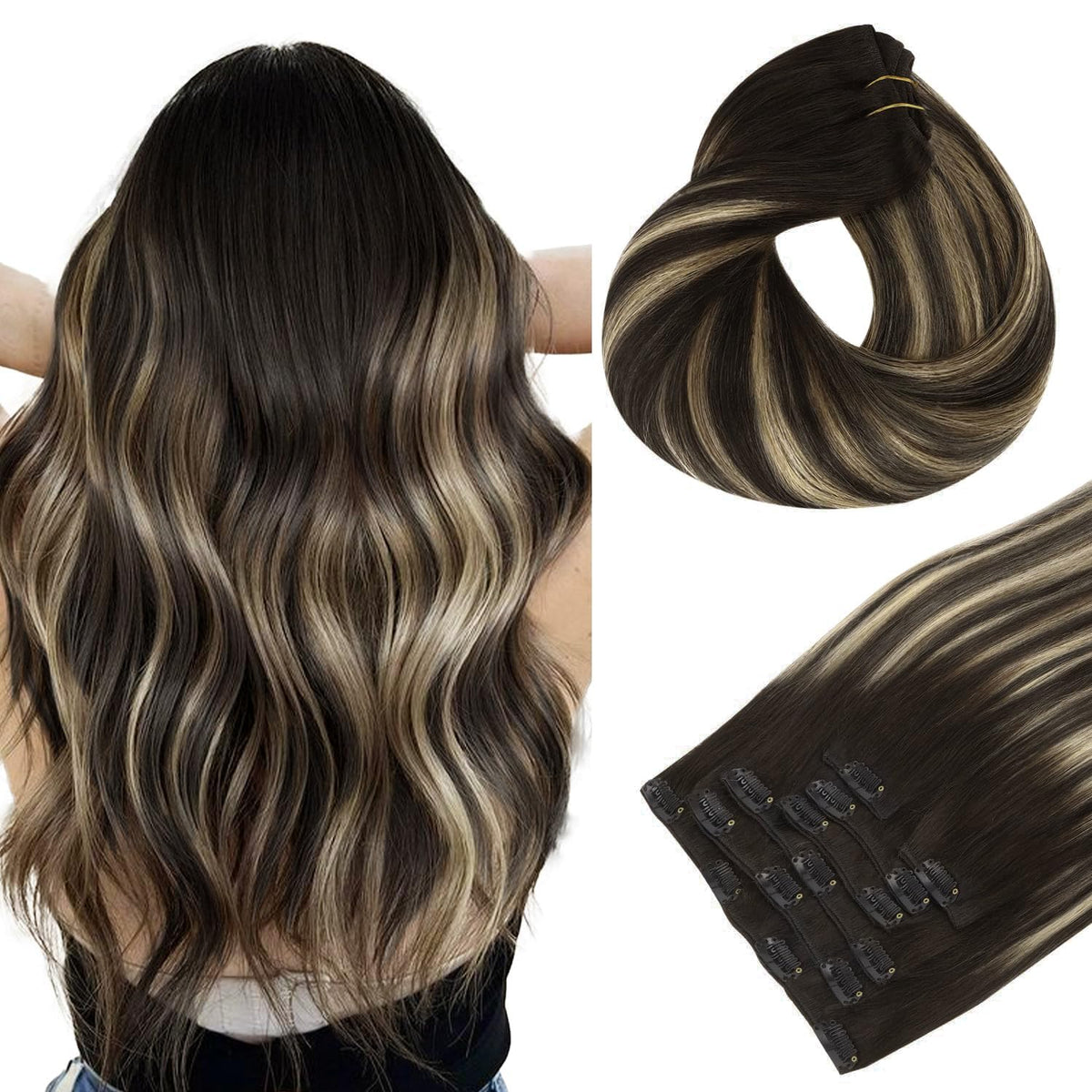hotbanana 22 Inch Clip in Hair Extensions Balayage Ombre front view