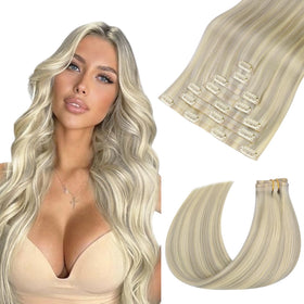 hotbanana 22 Inch Clip in Hair Extensions in Ash Blonde front view