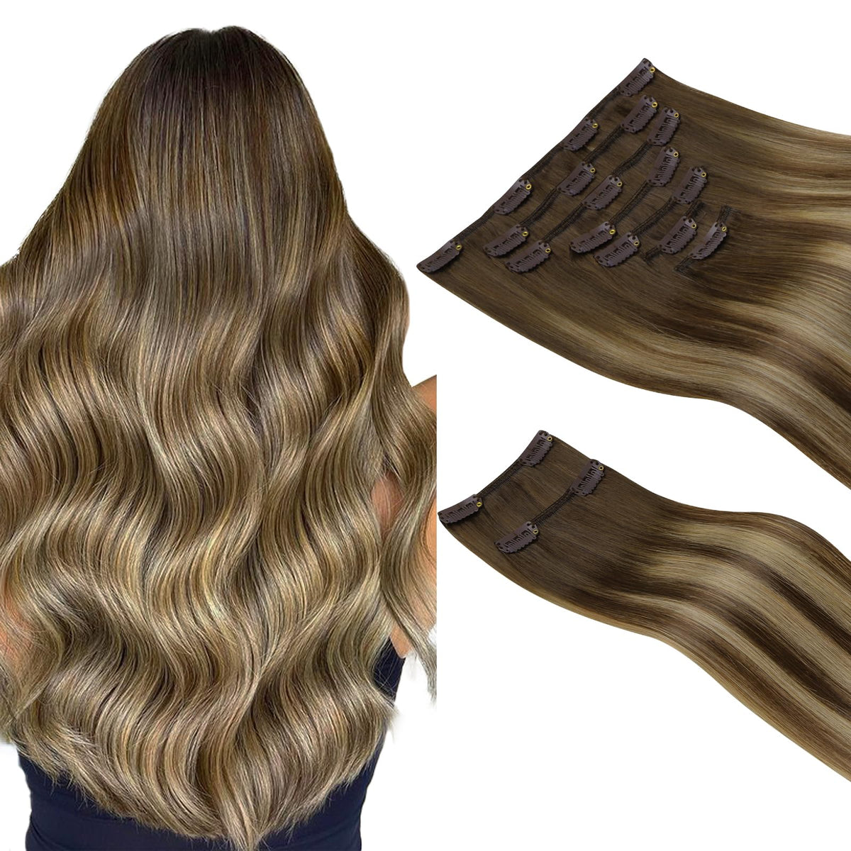 hotbanana Clip in Hair Extensions 14 inch Chocolate Brown front view