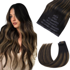 hotbanana Clip in Hair Extensions 20 Inch Ombre Natural Black Chestnut Brown front view