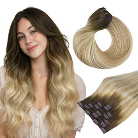 hotbanana Clip in Hair Extensions 24 Inch Balayage Light Ash Brown to Light White Blonde
