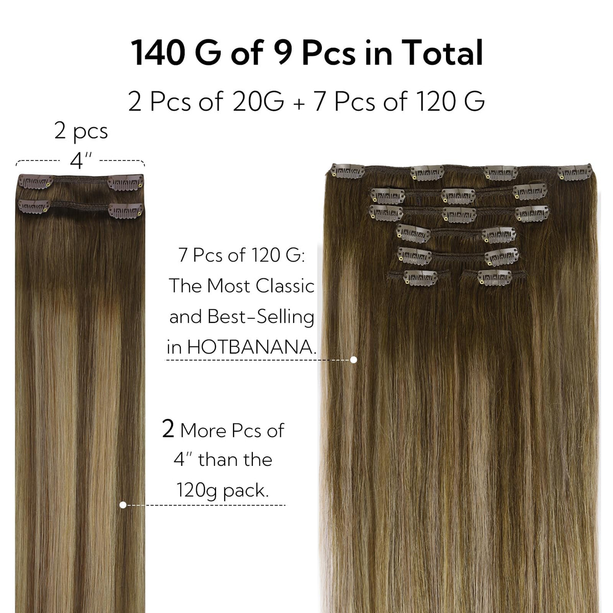 hotbanana clip in hair extensions close-up of stainless steel clips
