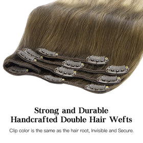 hotbanana Clip in Hair Extensions Ombre Walnut Brown length comparison