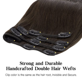 hotbanana Dark Brown Hair Extensions styled on a mannequin