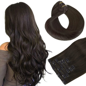 hotbanana Human Hair Clip in Extensions Dark Brown 16 Inch front view