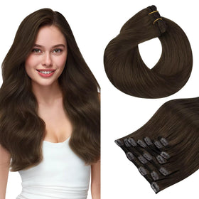 hotbanana Human Hair Clip in Extensions Light Ash Brown front view