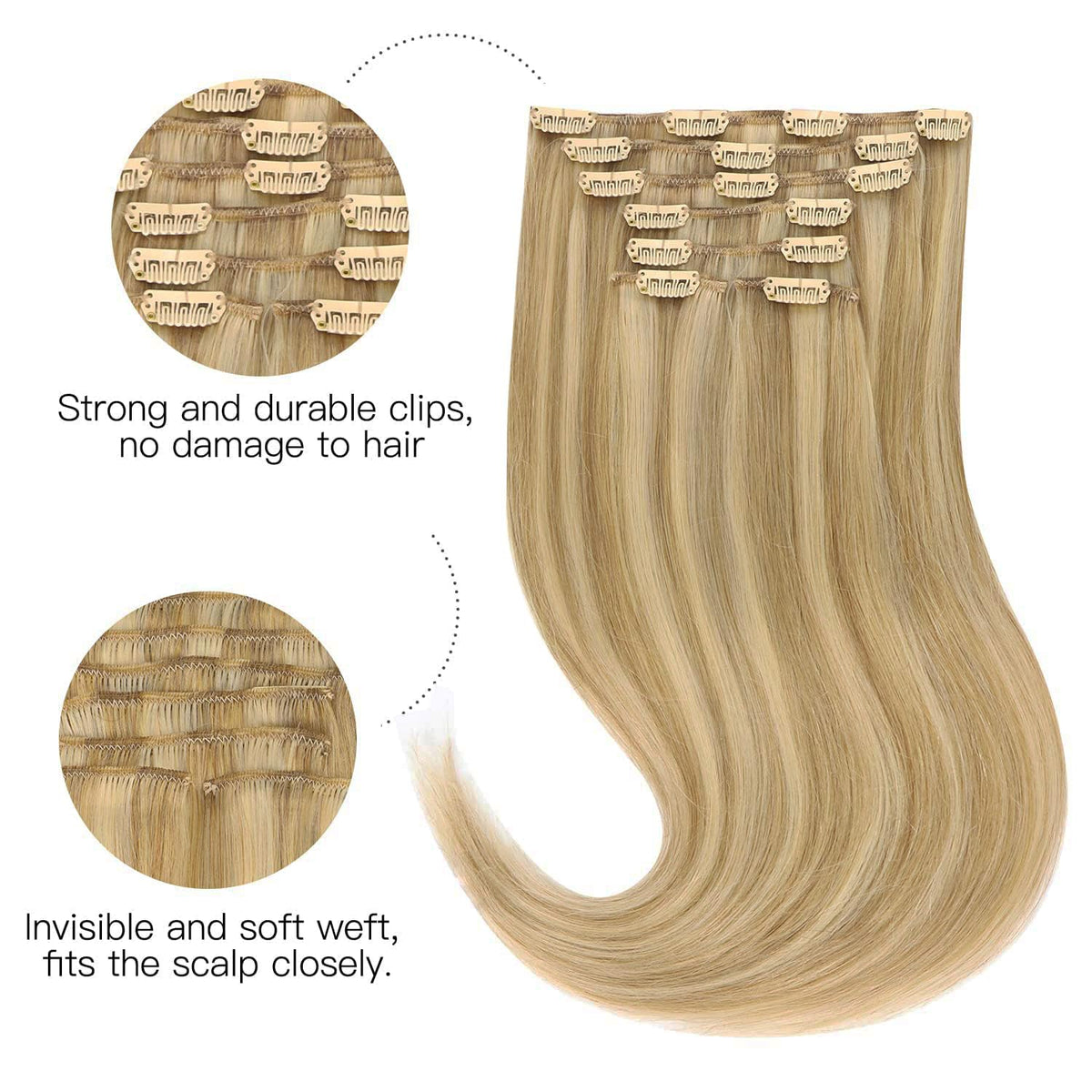hotbanana Human Hair Clip in Hair Extensions 16 Inch Balayage Blonde packaging
