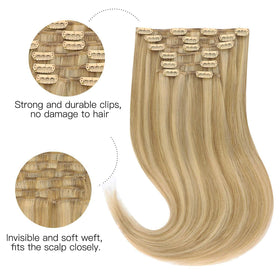 hotbanana Human Hair Clip in Hair Extensions 16 Inch Balayage Blonde packaging