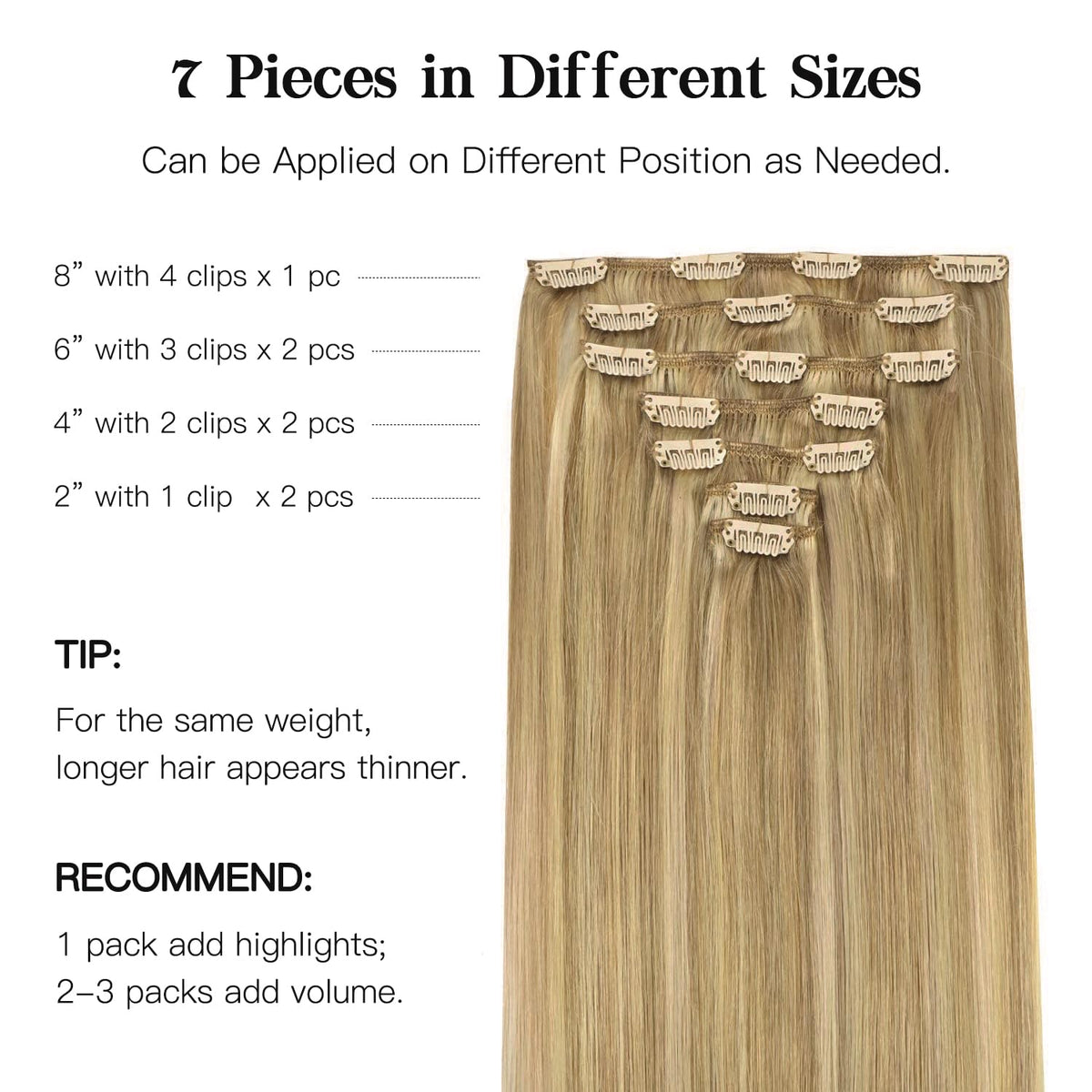 hotbanana Human Hair Clip in Hair Extensions 16 Inch close-up of clips