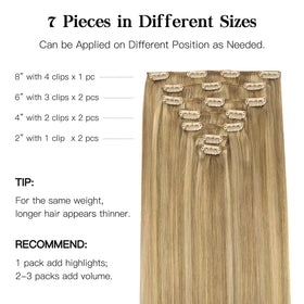 hotbanana Human Hair Clip in Hair Extensions 16 Inch close-up of clips