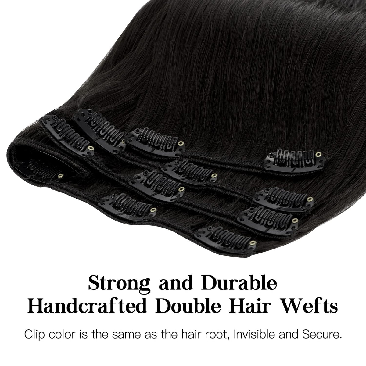 hotbanana Human Hair Clip in Hair Extensions Jet Black 16 Inch back view