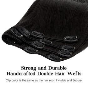 hotbanana Human Hair Clip in Hair Extensions Jet Black 16 Inch back view