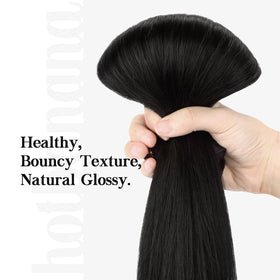 hotbanana Human Hair Clip in Hair Extensions Jet Black 16 Inch showing texture