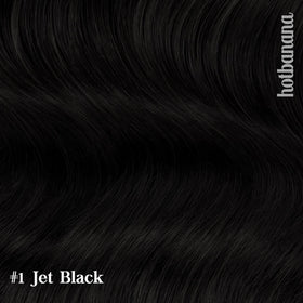 hotbanana Human Hair Clip in Hair Extensions Jet Black 16 Inch styled on model
