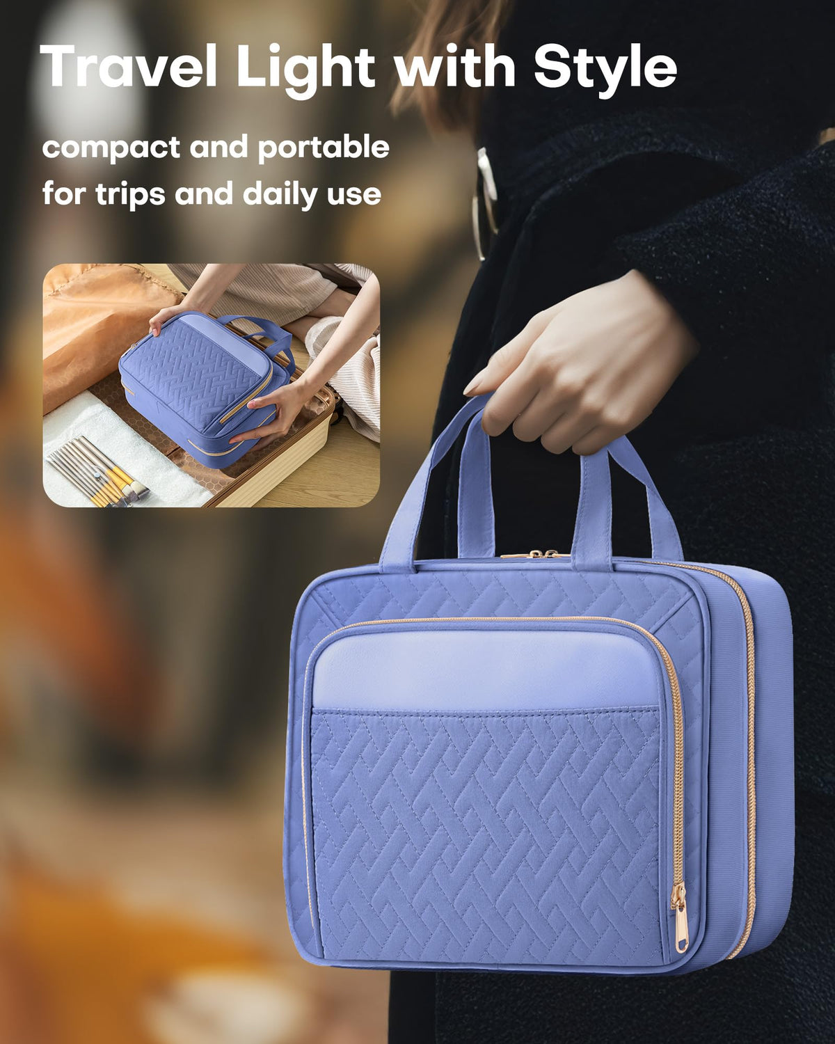 HOTOR Hanging Travel Toiletry Bag Aegean-Blue packaging