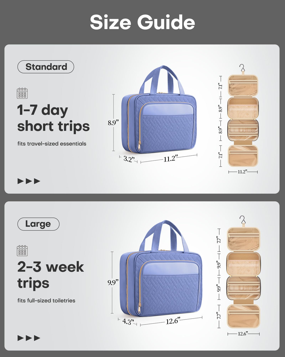 HOTOR Hanging Travel Toiletry Bag Aegean-Blue side view