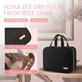 HOTOR Hanging Travel Toiletry Bag black with toiletries inside