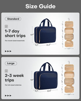 HOTOR Hanging Travel Toiletry Bag Dark Blue with compartments open