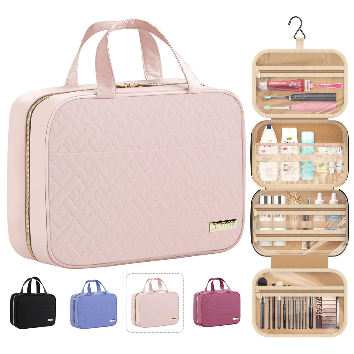 HOTOR Hanging Travel Toiletry Bag front view in Pale Pink