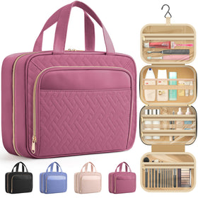 HOTOR Hanging Travel Toiletry Bag front view in Rosewood-Pink