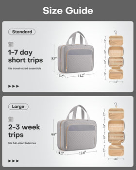 HOTOR Hanging Travel Toiletry Bag grey with metal hook hanging