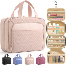 HOTOR Hanging Travel Toiletry Bag in pale pink front view