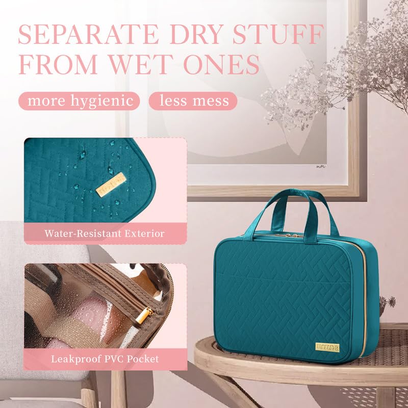 HOTOR Hanging Travel Toiletry Bag in teal, side view