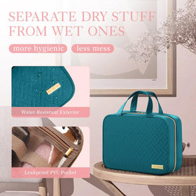 HOTOR Hanging Travel Toiletry Bag in teal, side view