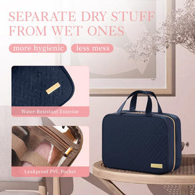 HOTOR Hanging Travel Toiletry Bag Navy Blue side view