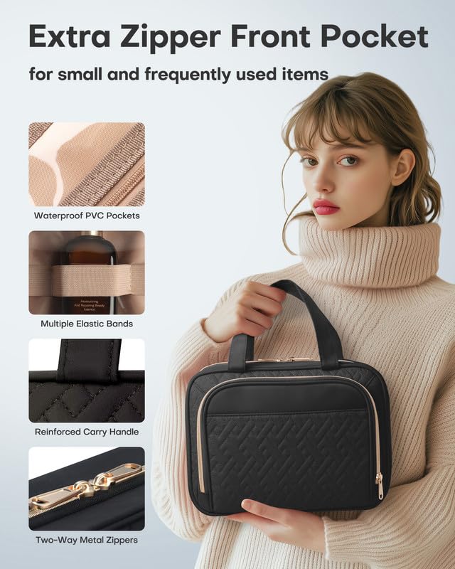HOTOR Hanging Travel Toiletry Bag open showing inner compartments