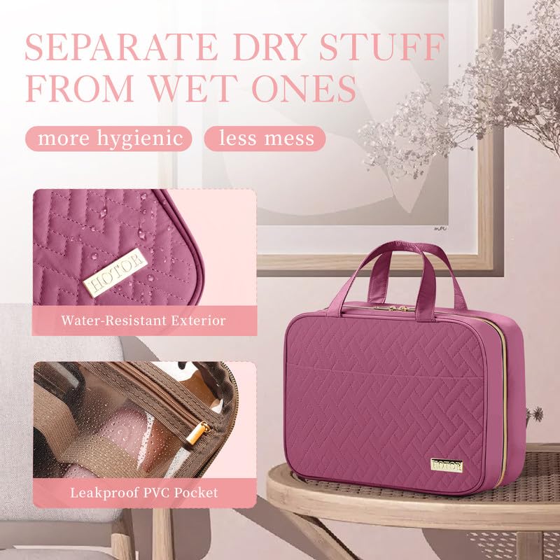 HOTOR Hanging Travel Toiletry Bag Rosewood-Pink compact design