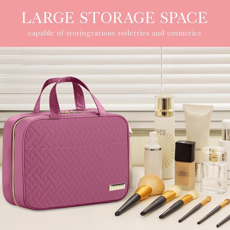 HOTOR Hanging Travel Toiletry Bag Rosewood-Pink open view with compartments