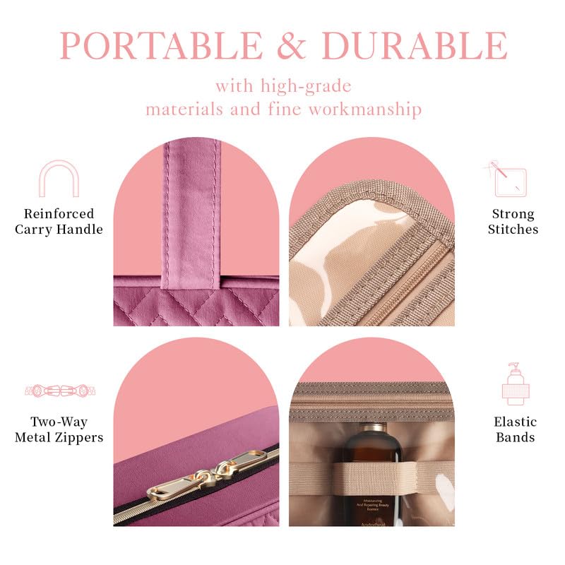 HOTOR Hanging Travel Toiletry Bag Rosewood-Pink with grab handle