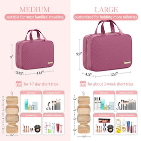 HOTOR Hanging Travel Toiletry Bag Rosewood-Pink with toiletries inside