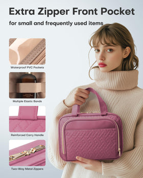 HOTOR Hanging Travel Toiletry Bag showing cotton padding and zippers