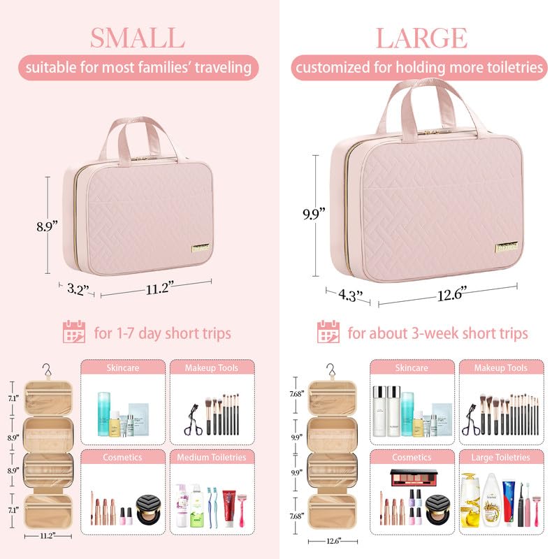 HOTOR Hanging Travel Toiletry Bag side view with zipper compartments