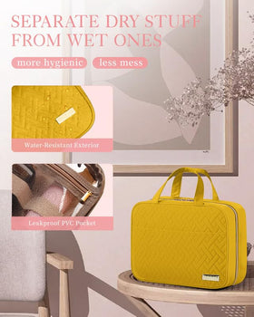HOTOR toiletry bag with toiletries inside, side view